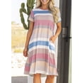 thumbnail image 2 of Asyoly Women's Summer Colorful Striped Dress Casual Loose Short Sleeve Dress With Pocket, 2 of 5