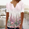 thumbnail image 4 of Frostluinai Boho Tops for Women Hide Belly Shirts Button V Neck Short Sleeve Shirts Casual Pleated Floral T Shirts Gifts for Women, 4 of 6