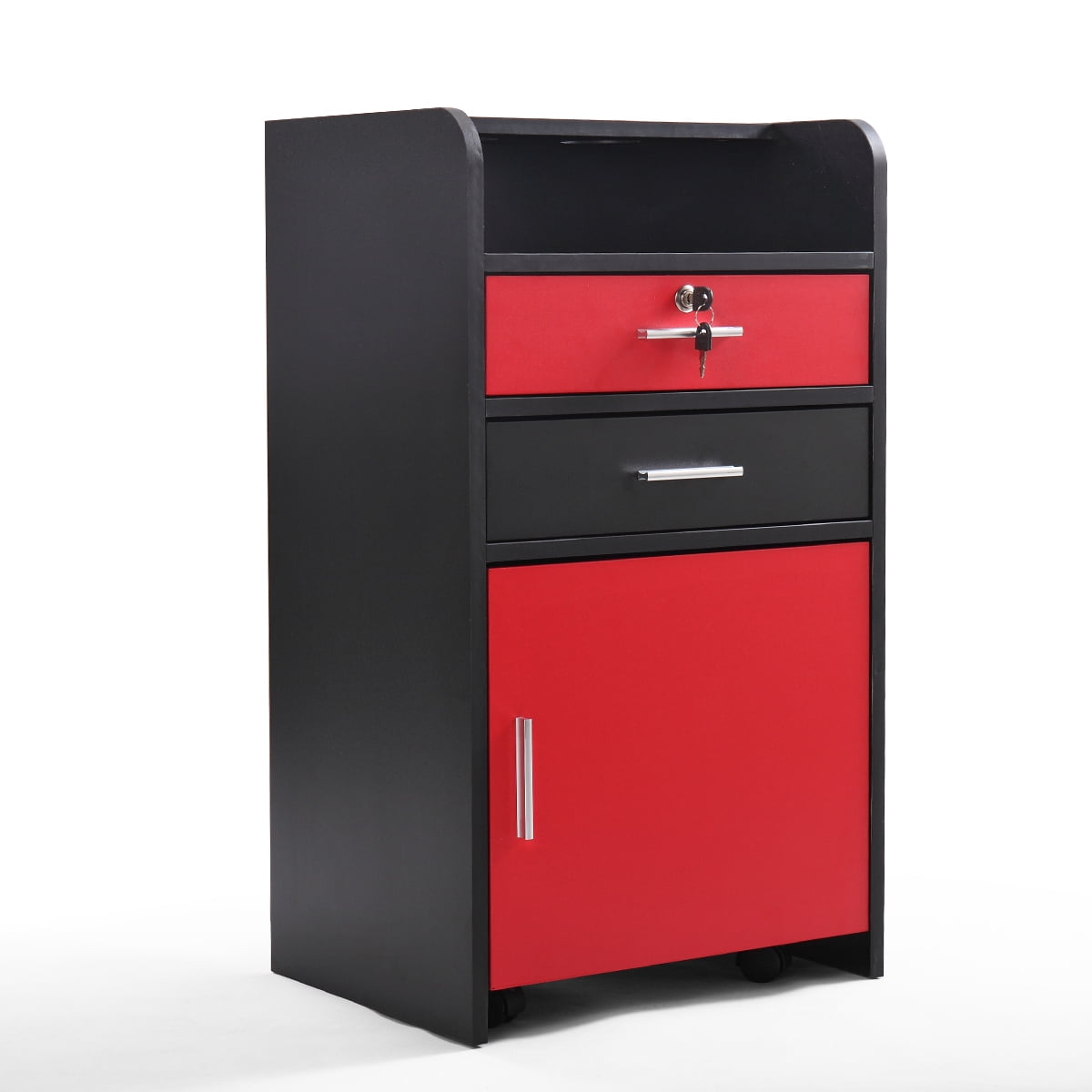 Kepooman Salon Styling Station Cart, Makeup Beauty Spa Equipment Side Table with Wheels - Black & Red Kepooman Salon Styling Station Cart, Makeup Beauty Spa Equipment Side Table with Wheels - Black & Red