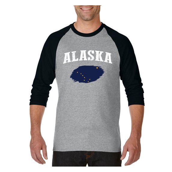 MmF - Mens Raglan Sleeve Baseball T-Shirts, up to Size 3XL - Alaska Flag