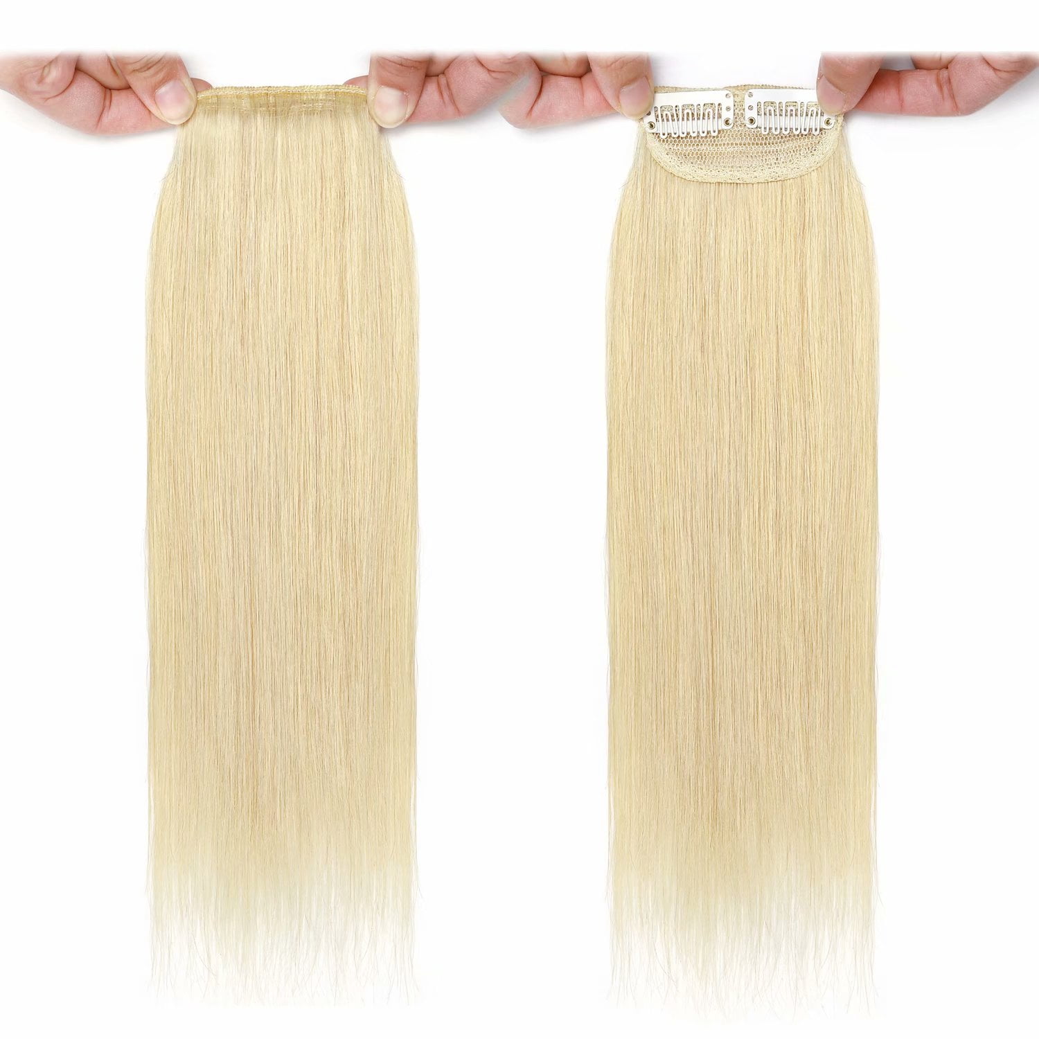 Benehair Clip in 100% Remy Human Hair Extensions Hair Pad Seamless Hairpiece Topper Thickened Soft Thin Hair Blonde 3 Pieces