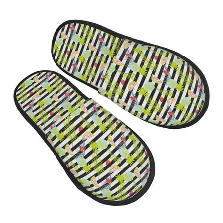 

Jgfou Striped With Palm Tree Branches Print Womens Cozy Memory Foam Slippers Soft Warm Slip On House Slippers Anti-Skid Rubber Sole Creative Gifts for Women Mom Girlfriend