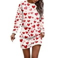 thumbnail image 2 of Women's Round Neck Valentine's Day Printed Long Sleeve Wrap Hip Dress Sweater Dresses, Fall and Winter Casual Wear for Romantic Occasions, Soft Fabric,White,S, 2 of 6