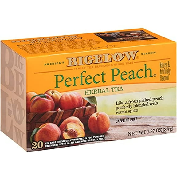 Bigelow Perfect Peach Herbal Tea Bags 20 Count Box (Pack Of 6), Caffeine Free Herbal Tea,120 Tea Bags Total