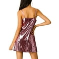 thumbnail image 3 of Vestido de Promoción Mini de Brillo con Lentejuelas para Mujeres Inspire Chic, Cuello en V, Tirantes Ajustables, Rosa Claro, Talla L, 3 of 8