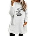 thumbnail image 2 of JUSLIO Warm Shirts for Women Fleece with Pockets Blouses Graphic Long sleeve Round Neck Blouses White M, 2 of 4