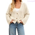 thumbnail image 2 of Lixiuxyad ‌Women's Oversized Cable Knit Cardigan Sweater V-Neck Button-Up‌ Sweater with Pockets,Beige, 2 of 6