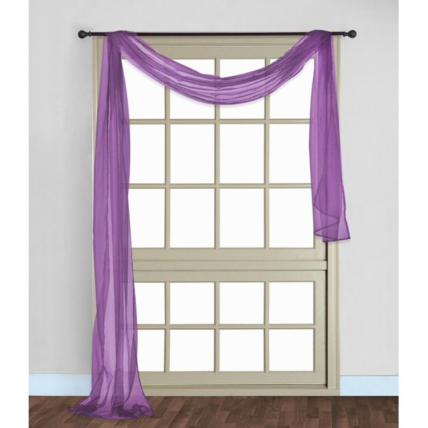 1 PC SOLID PURPLE SCARF VALANCE SOFT SHEER VOILE WINDOW PANEL CURTAIN