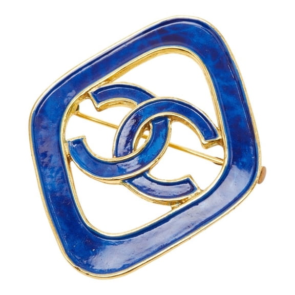 Pre-Owned Chanel Coco Mark Vintage Diamond Brooch, 93C Stamp, Gold and Blue Plated, Women's...