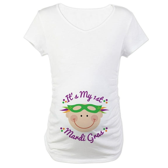 CafePress - 1St Mardi Gras Baby Maternity T Shirt - Cotton Maternity T-shirt, Cute & Funny Pregnancy Tee