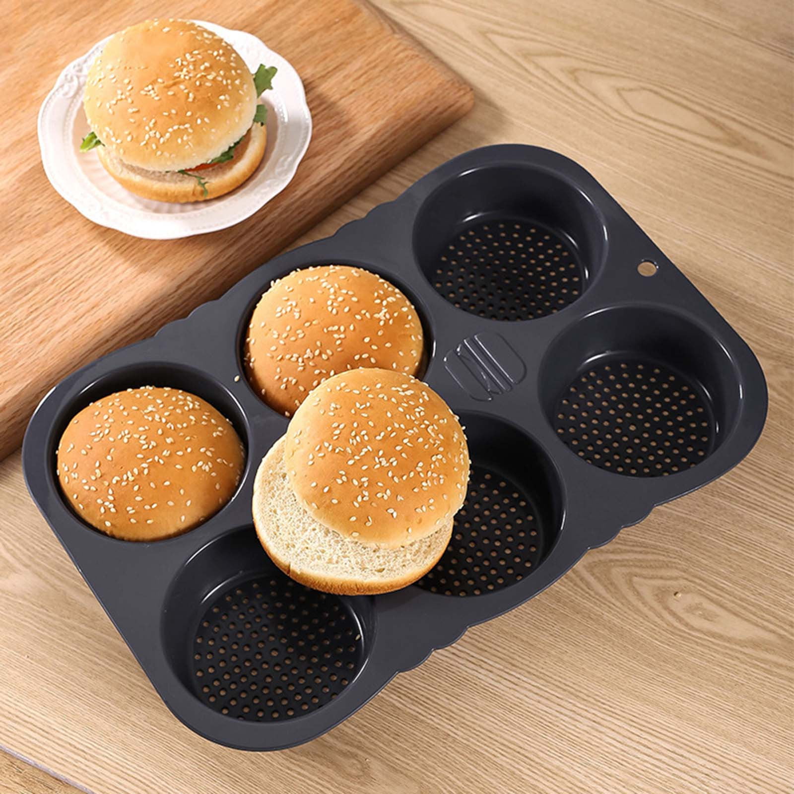 Burger Bun Pan 4/6 Cavity Bread Mold Muffin Top Pans Flexible Non