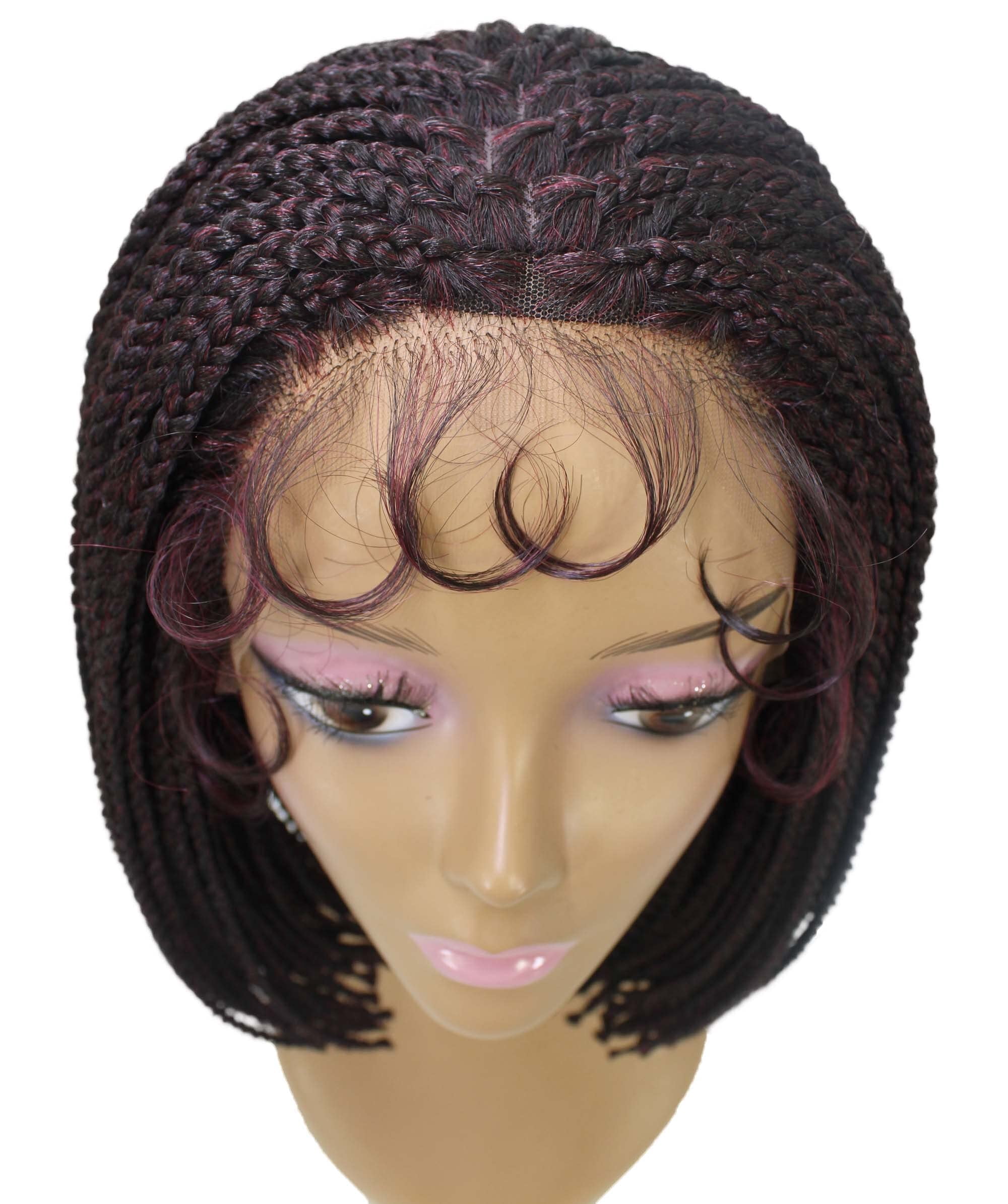 LUXLUXE Jayla Straight Braided 12 in Long Braided Wig, Beauty Heat Resistant Fiber,Deep Red and Black Blend