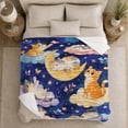 thumbnail image 4 of Dreamy Cats Under Moonlit Stars Watercolor, Peaceful Pet Portrait Pattern, Warm Flannel Blanket for Living Room and Reading Nook, Cat Lovers Friendship Gift, Pet Lover Home Decor, 4 of 7