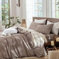 thumbnail image 3 of MooMee Gingham Duvet Cover Set Cal-King 100% Washed Cotton Linen Like Textured Breathable Lightweight 3-Piece (Cocoa Brown), 3 of 7