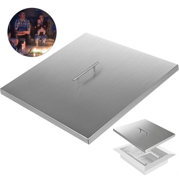 VEVOR Square 27x27 Inch fire Pit lid 430 Stainless Steel Burner Cover Thick 1.5mm for Drip-in Pan, Silver