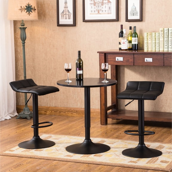 Black Bonded Leather - Easy - Lift Mechanism - Dining Area - Versatile Bar Table Setup