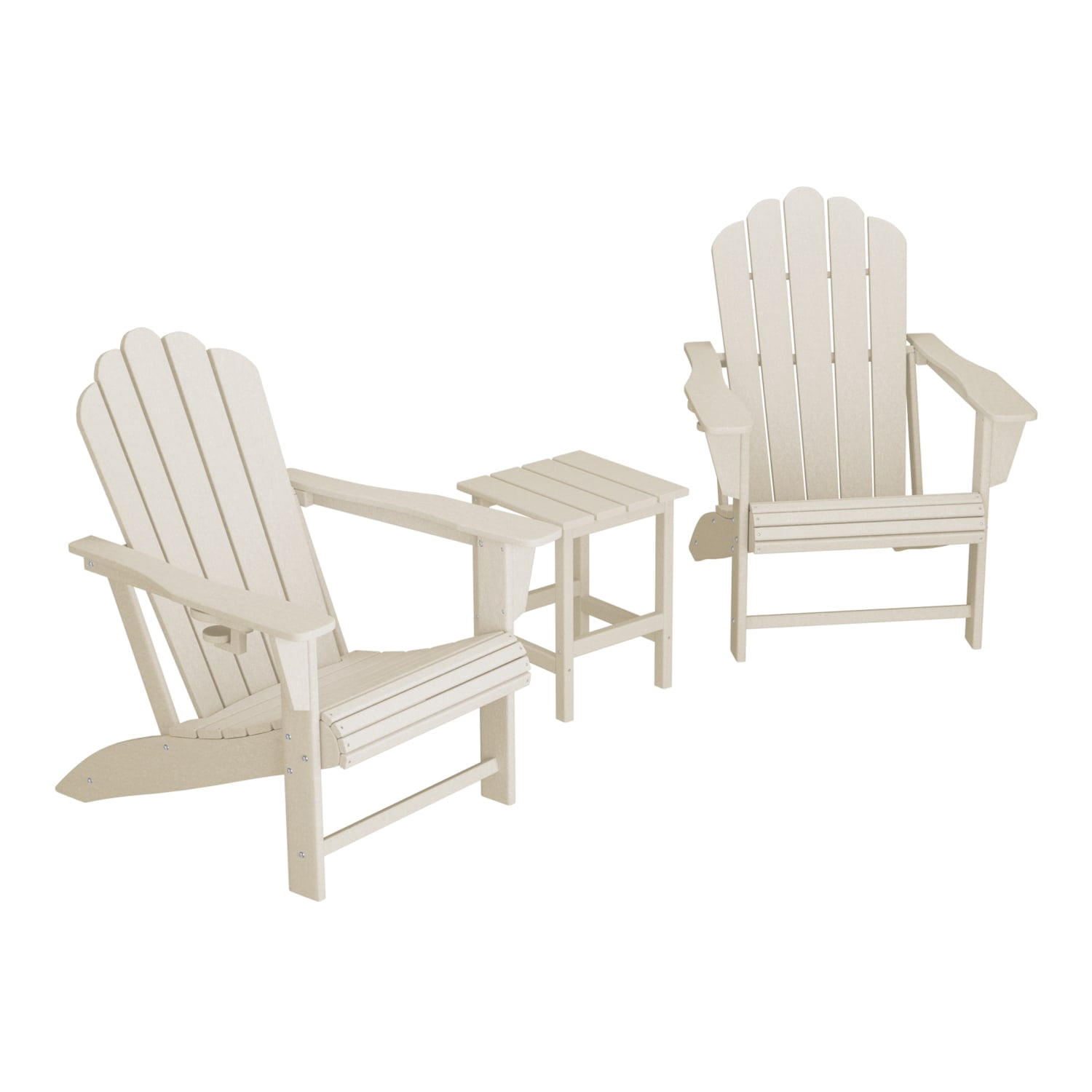 WestinTrends Highland 3-Piece Outdoor Patio HDPE Adirondack Chair With Cup Holder and Table Set, Sand