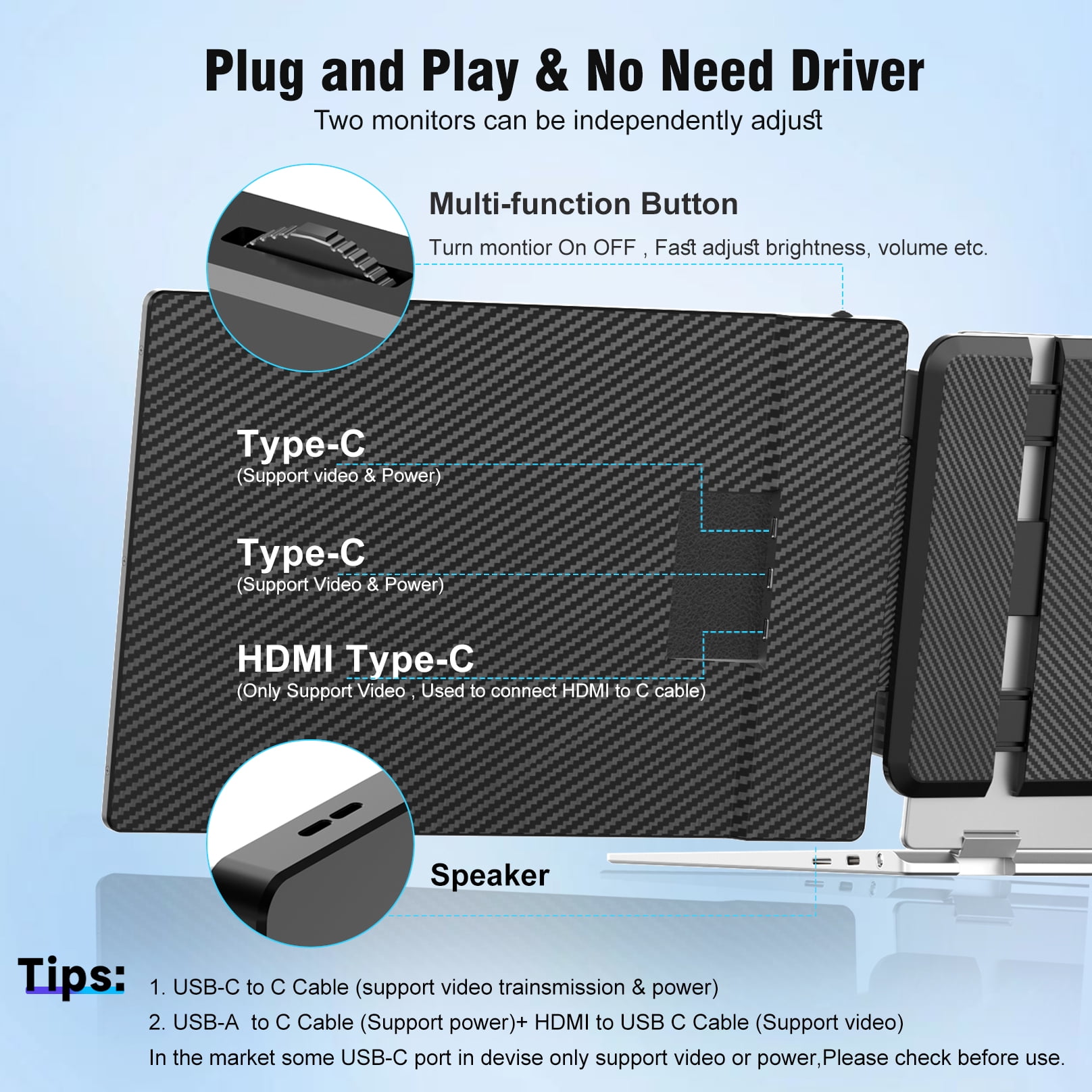 Laptop Screen Extender, 14" 1080P FHD IPS Display for 13"-17.3" Laptops, Portable Monitor Innovation Statues,