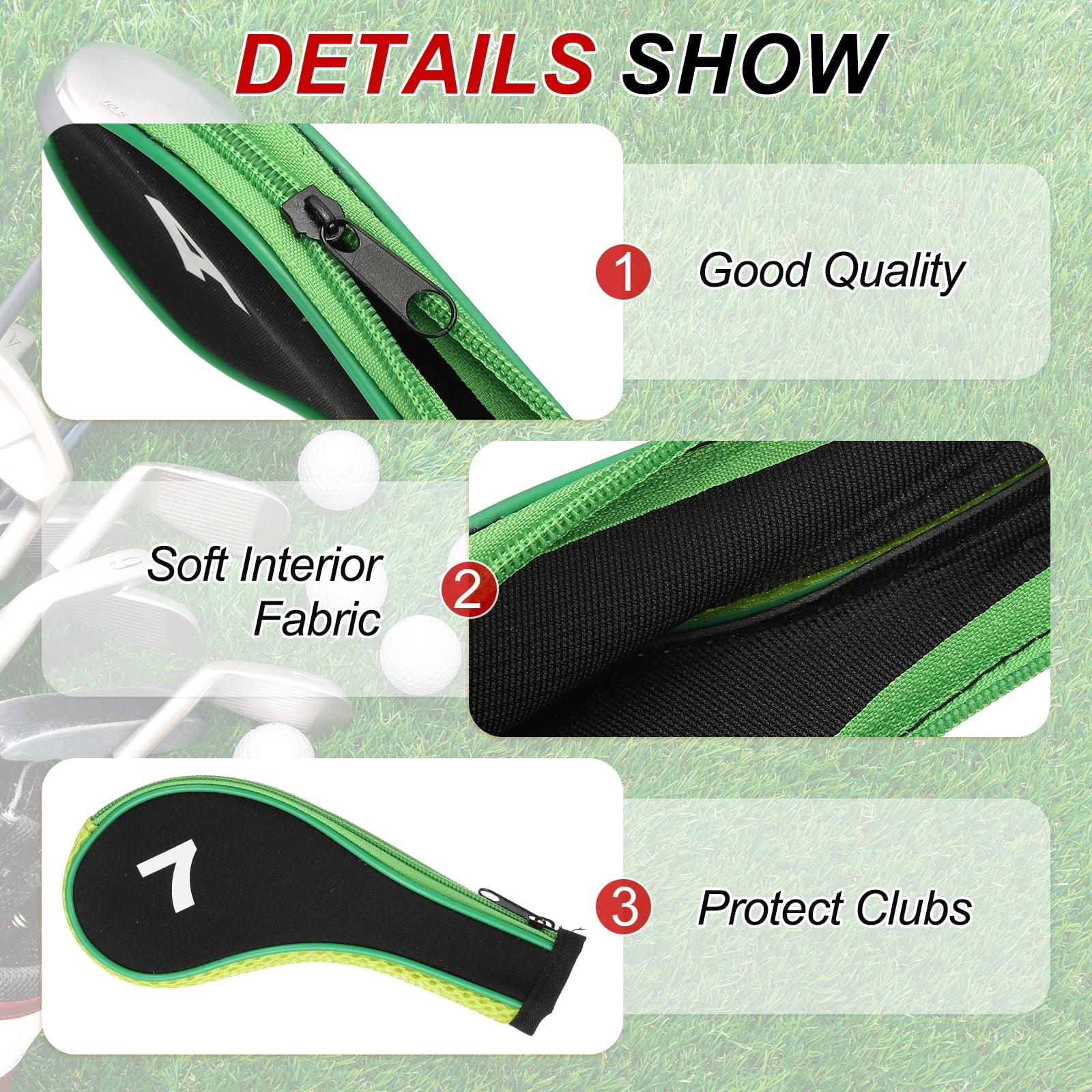 Golf Club Head Cover, 12 Pcs Neoprene Driver Headcover Golf Lovers Gifts for Men Women Black/Green
