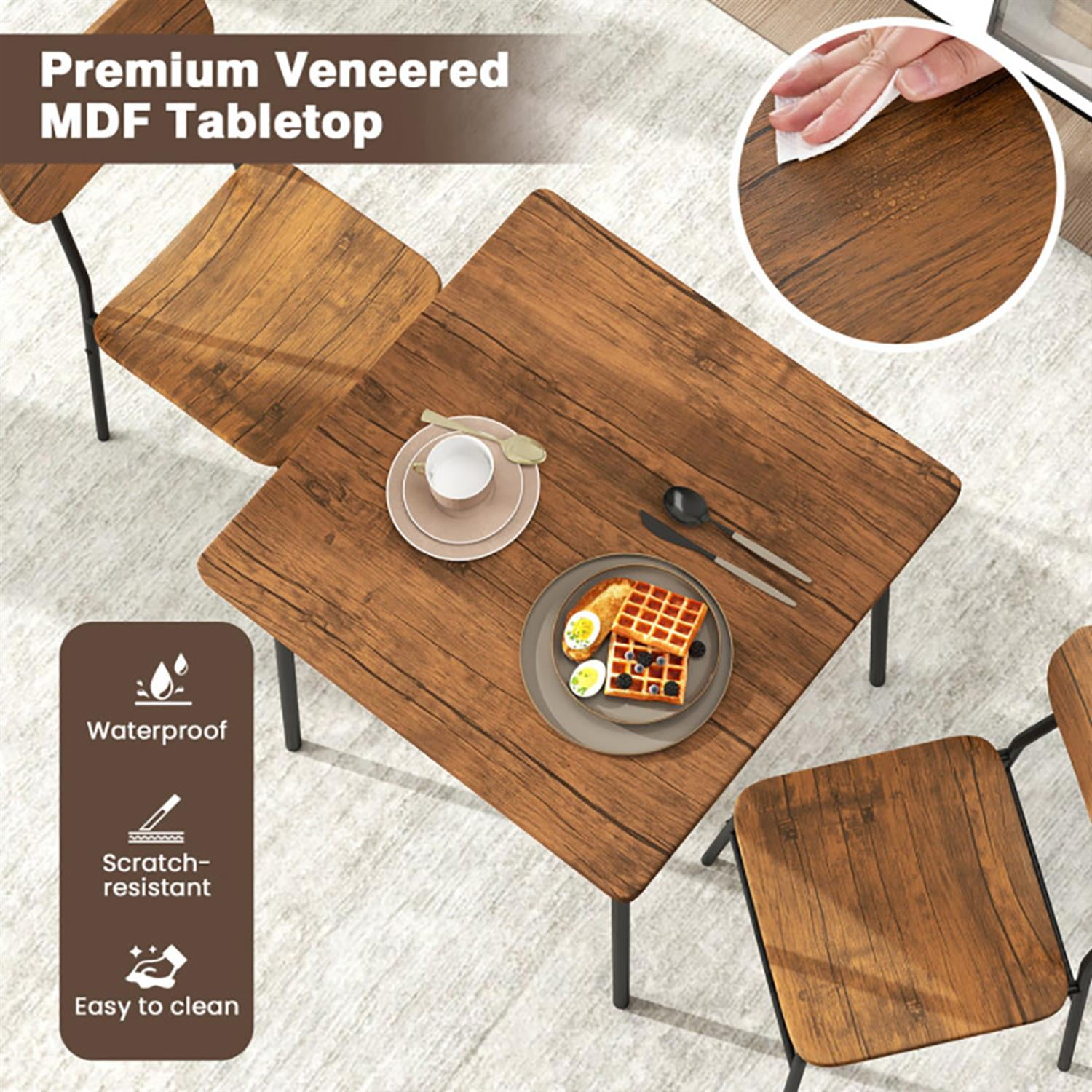 Demi Bonn 3-Piece Dining Table Set with 2 Chairs, 28" Wood Square Kitchen Table with Metal Frame, Perfect for Small Space, Brown