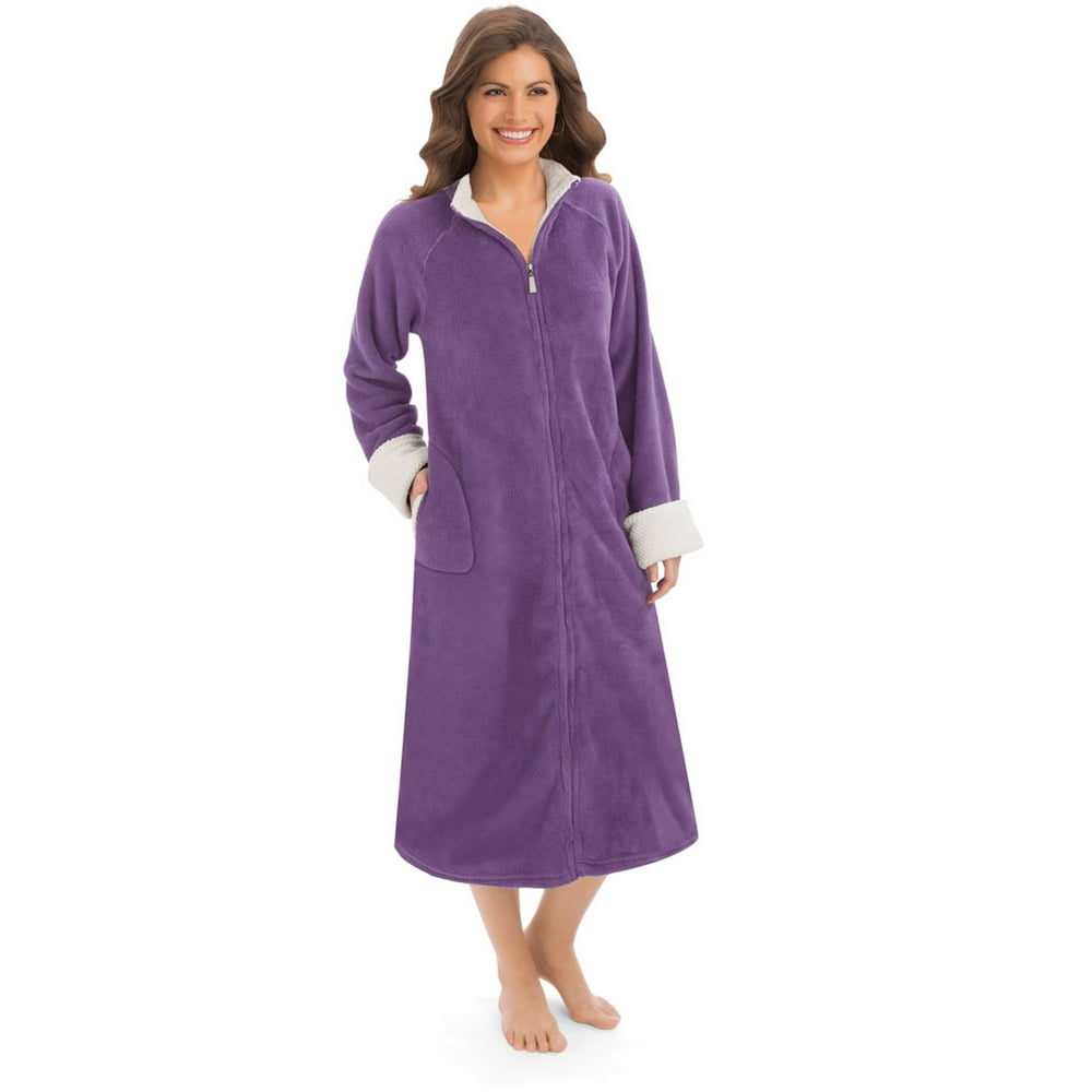 Collections Etc. Women's Plush Front Zip FullLength Knit Robe with