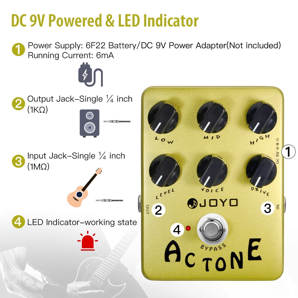 JOYO JF-13 AC Tone Amp Simulator Guitar Effect Pedal Vintage Tube Amplifier British Rock