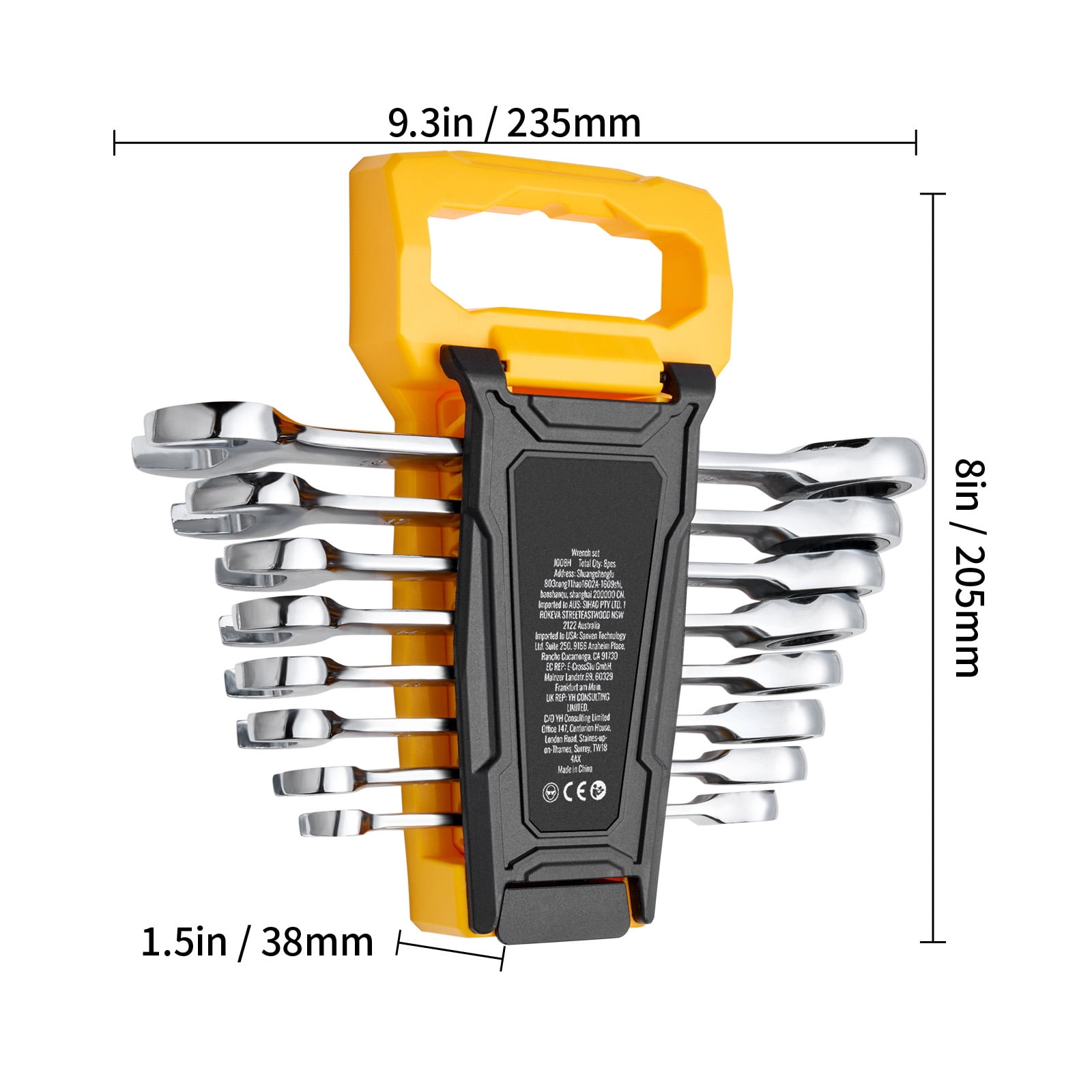KFFKFF Combination Wrench Set, 8-Unit Gear Spanner Assortment with Storage Stand, Chromium-Vanadium Steel Spanner Metric Range 8 mm to 19 mm, Perfect for Everyday Home Use, Garage, Workshop