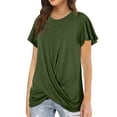thumbnail image 2 of Dyfzdhu T Shirts for Women Short Sleeve Round Neck Casual Solid Color Kink Pleated T Shirt Top Green, 2 of 4