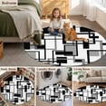 thumbnail image 5 of Black Grey Geometric Round Area Rug 7 FT, Non Slip Living Room Area Carpet, Modern Abstract Art White Washable Soft Circular Rug Non-Shedding Floor Carpet for Bedside Office Play Room Classroom, 5 of 9