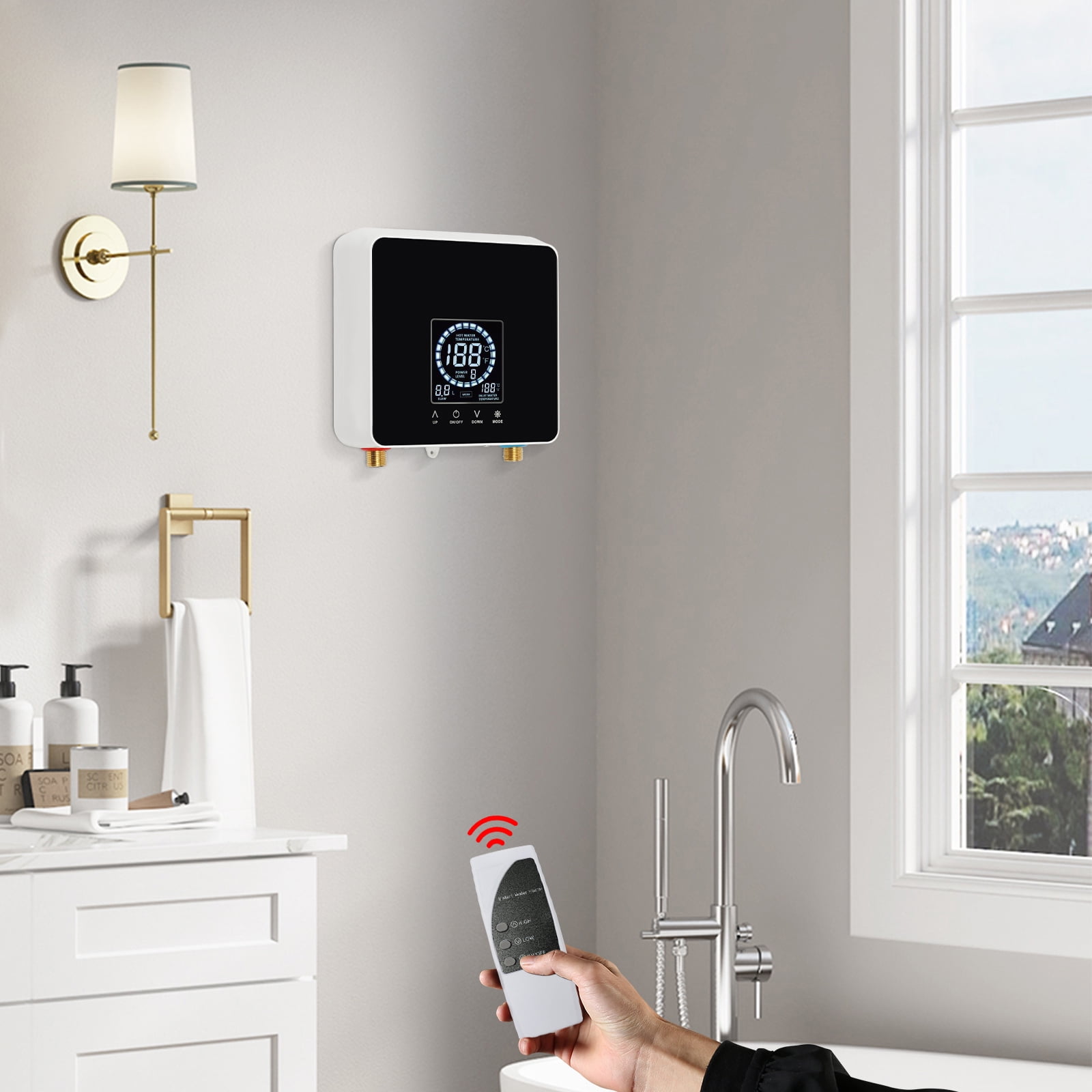5500W 110V Wall Mounted Rectangular Tankless Hot Water Instant Heater Electric Shower Kitchen Boiler Bath