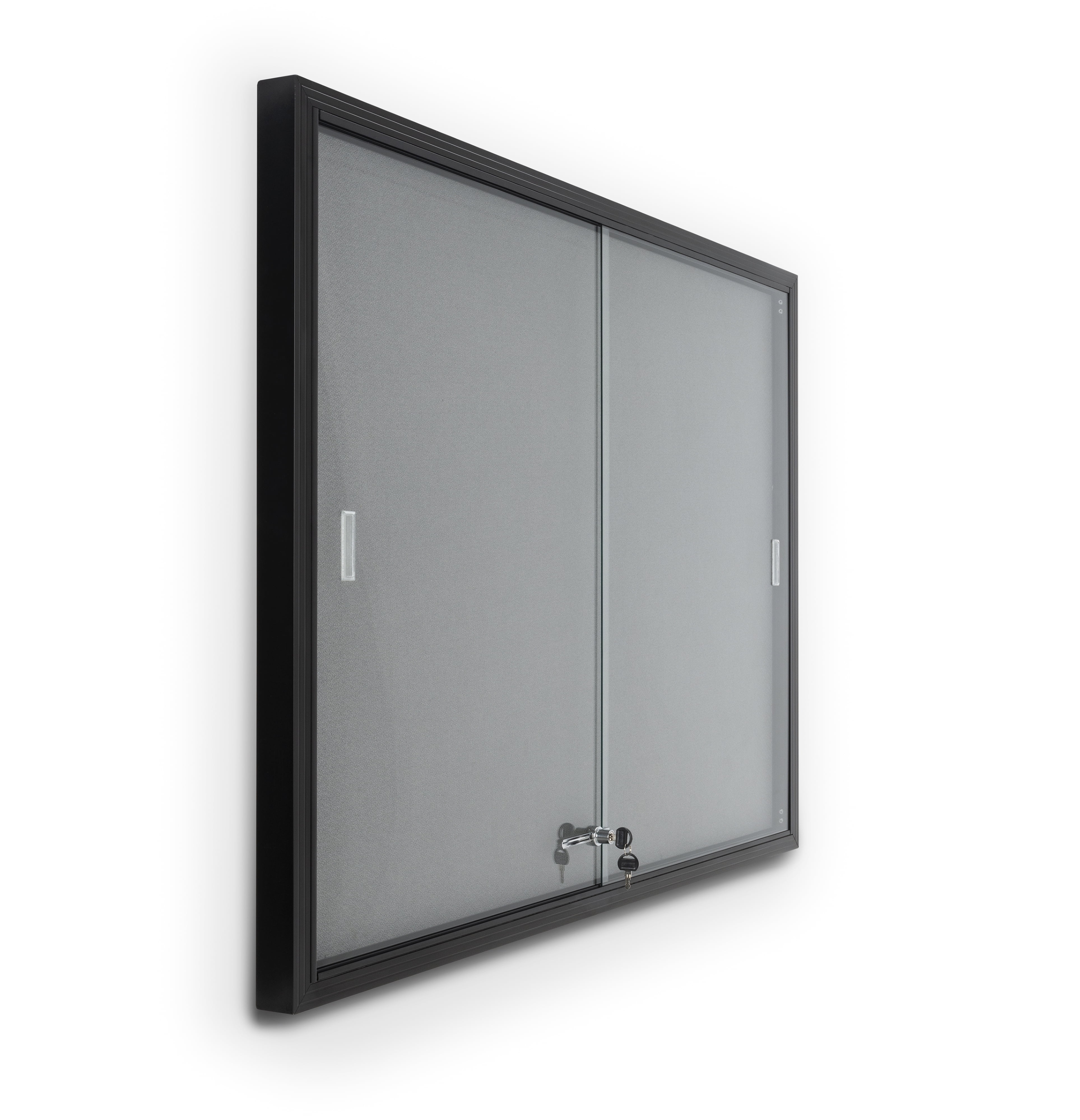 Displays2go 4'x3' Enclosed Bulletin Board with Lock, Indoor Use, Gray