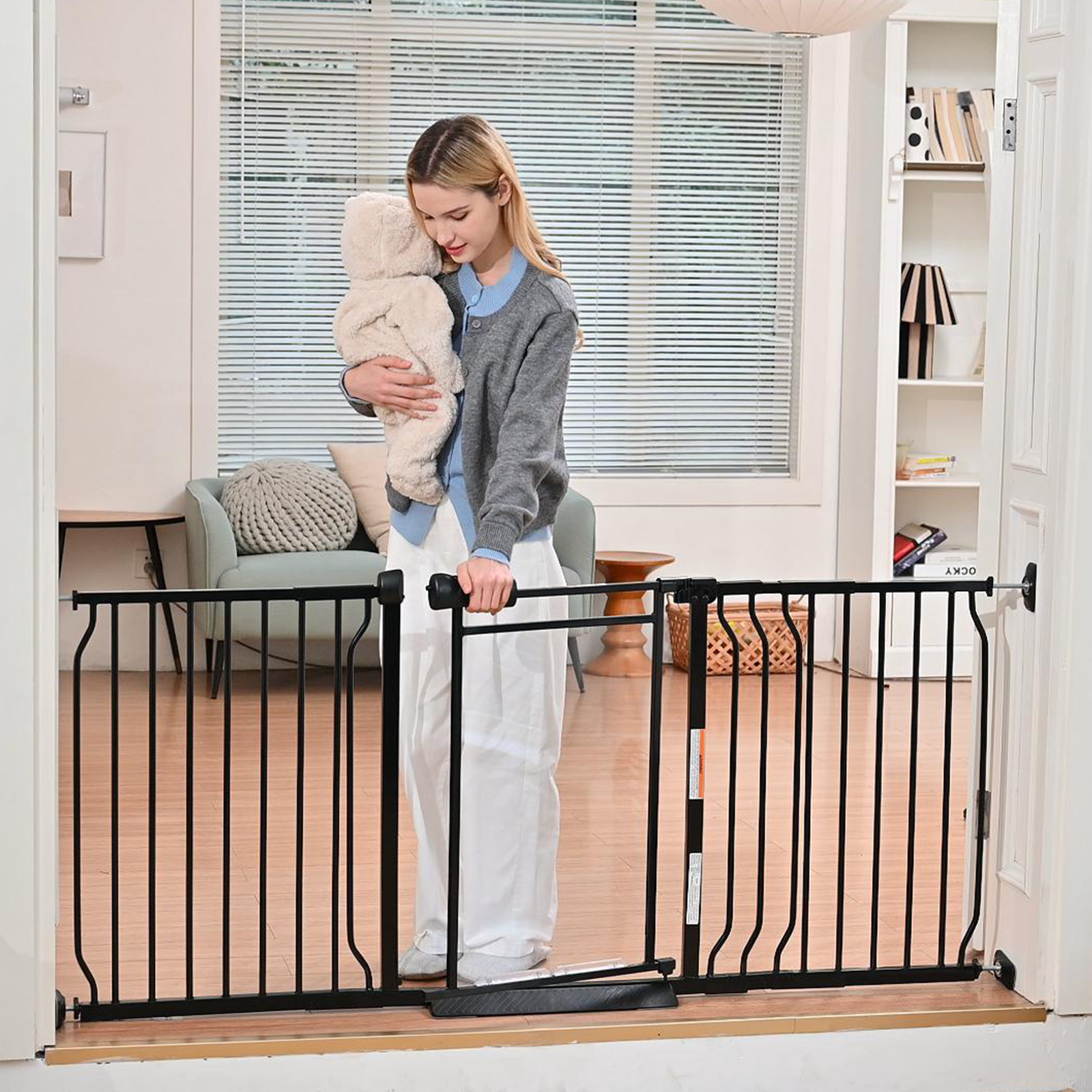 Fairy Baby Safety Gate with Door, 57-64 in, Black photo 3