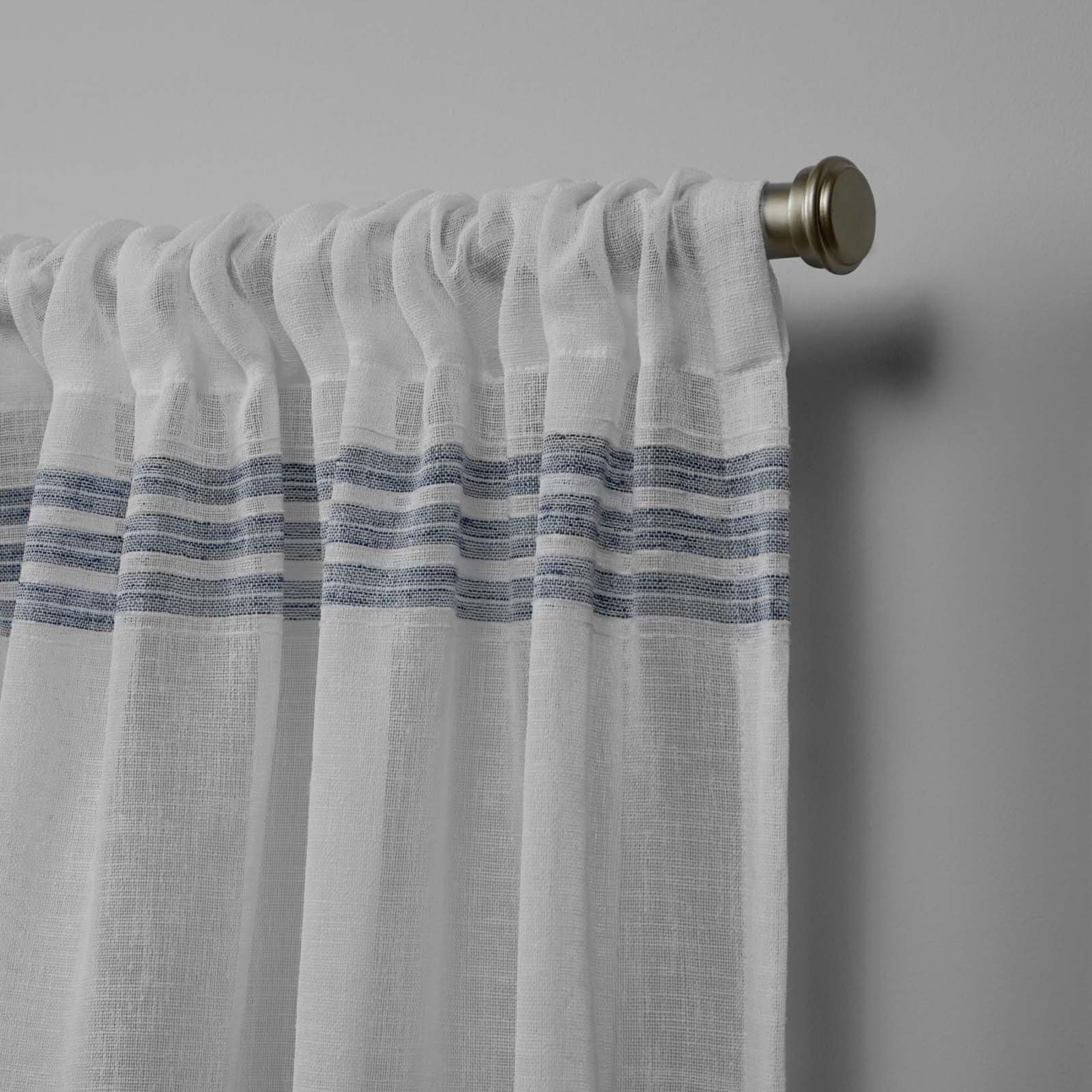 Nicole Miller Wexford Embellished Stripe Sheer Rod Pocket Top Curtain Panel Pair, 54"x84", Silver