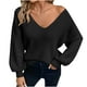 thumbnail image 3 of Tops casuales para mujer,Blusa de manga larga con cuello en V y lazo para mujer, estilo casual, holgada, estampada, 95 % poliéster, 5 % elastano, para usar en casa, sopatenor, 3 of 9