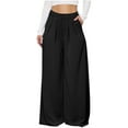 thumbnail image 2 of Lilgiuy Women's Fashion Casual Solid Elegant High Waist Pockets Wide Leg Pants Trousers Flare Trousers Zipper Pants for Beach Vacation Travel, 2 of 5