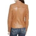 thumbnail image 2 of New Women's Tan Lambskin Leather Jacket Stylish Slim Fit Motorcycle Jacket W673, 2 of 3