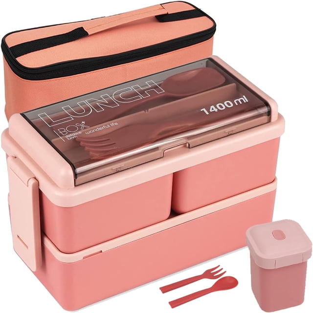 1400ML Lonchera Portátil para Adultos y Niños, Bento Box con Compartimentos, Incluye Cubiertos, Bolsa de Almuerzo y Sopa Caja, Lonchera a Prueba de Fugas, Bento Apto para Lavavajillas