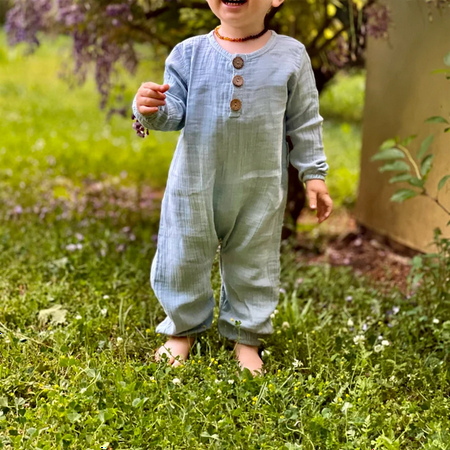 

Binwwede Baby Boys Girl Romper Long Sleeve Round Neck Chest Buttons Loose Crotch Button Romper