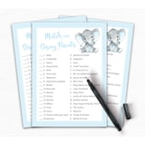 Baby Shower Game – Cartoon Parent Match Game Pack Of 25 Cards, Blue Floral Design, Made In USA