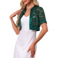 thumbnail image 4 of INSPIRE CHIC Women's Bolero Shrug Satin Panel Short Sleeves Lace Open Front Crop Cardigan Dark Green S, 4 of 6