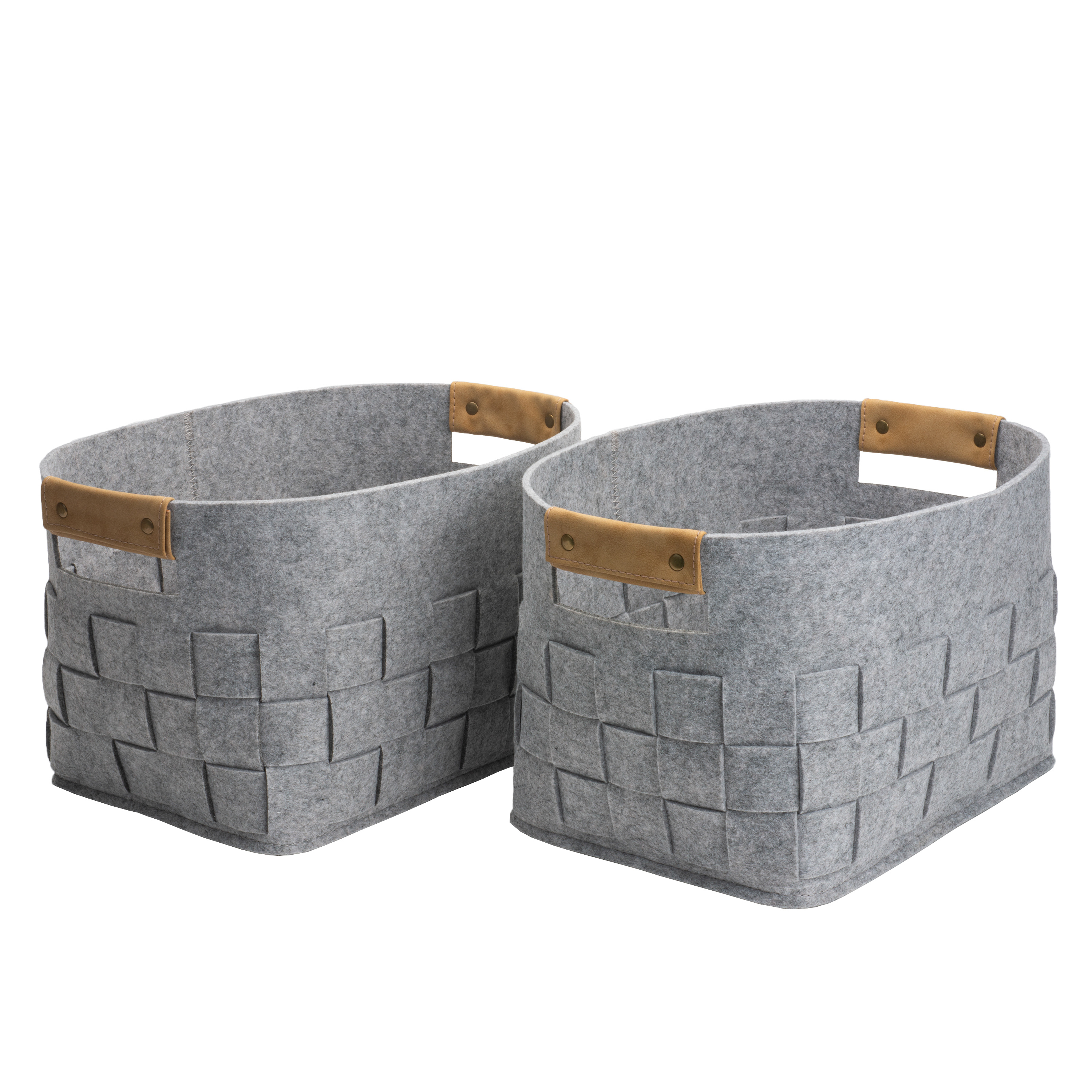Basketville Small Woven Felt Storage Bins, Light Gray, 2 Pack