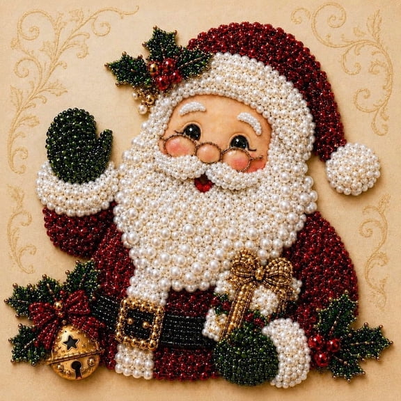 Christmas Pearl Diamond Art Kit with Wooden Frame, DIY Gem Art Craft Kit for Adults & Beginners, Pearl & Rhinestone Wall Decor, 7.8 x 7.8 in