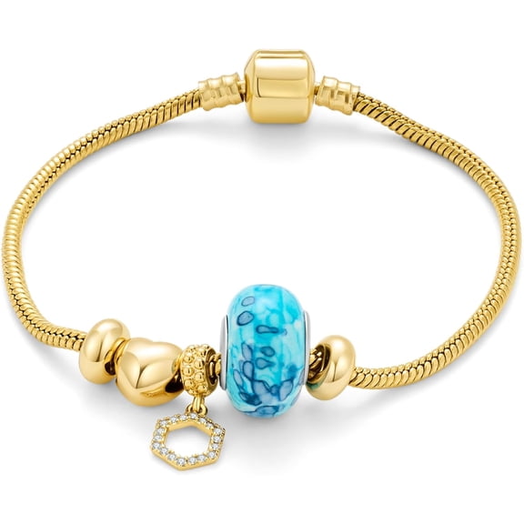 CROPD Charm Bracelet for Women, 18K Gold Plated Snake Chain Friendship Bangle, Jewelry Gift for Friends