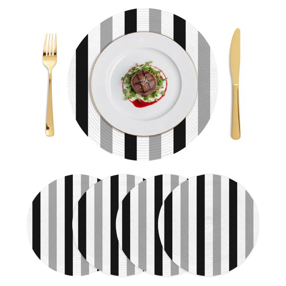 Round Placemats Black Gray Stripes 15 inch Set of 4 Table Mats for Dining Table Geometric Contrast Heat Resistant Non-Slip Kitchen & Home Decorative Place Mat Set