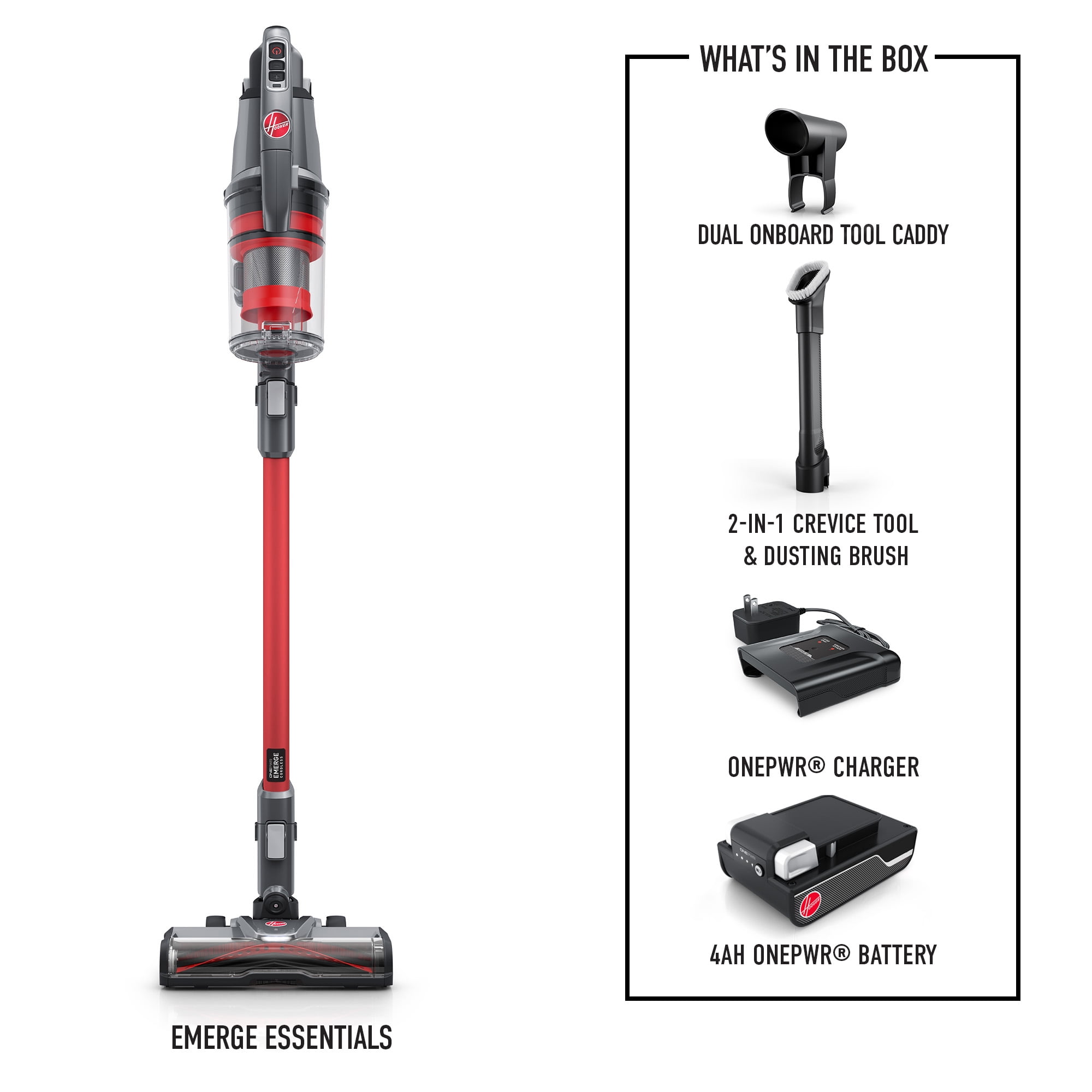 Hoover ONEPWR Emerge Essentials, Cordless Stick Vacuum Cleaner, Carpet, Hard Floor, Upholstery, Pet Hair, Removable Hand Vacuum, 45 Min. Run Time, for Home Use, BH53610V