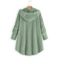 thumbnail image 4 of Baqcunre Pure Color Button Pocket Split Fashion Casual Long Sleeve Plush Coat Winter Jackets For Women Long Cardigans For Women Trendy Womens Cardigan Coats For Women,Color Green,Size XL, 4 of 5