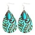 thumbnail image 2 of QIQUWOHUL Vintage Embossed Leather Water Drop Shape Blue Turquoise Stone Dangle Earrings For Women Mom, 2 of 9