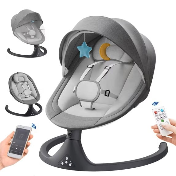 Aprpink 6 in 1 High End Edition Premium Baby Swing and Bouncer with Swing, Mosquito Net, Music Player, and Toy Pole, Soft Grey Stripes, Perfect for Newborns and Infants