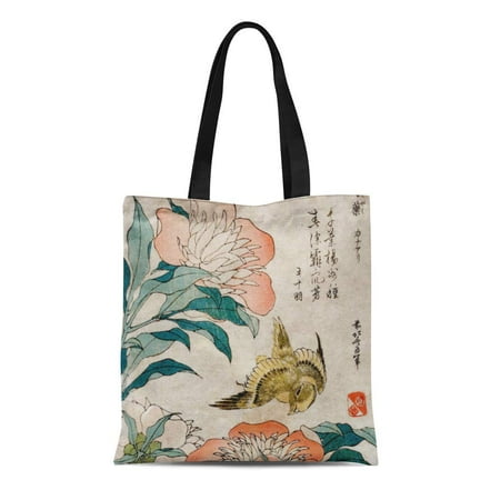 Ugh Store KDAGR Canvas Tote Bag Pink Floral Peony Canary Oriental Bird Reusable Handbag Shoulder Grocery Shopping Bags ()
