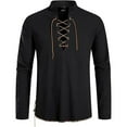 thumbnail image 2 of Mens Long Sleeve Shirts Lace Up Stand Collar Hippie Clothes Renaissance Pirate Tops Medieval Costume, Black, S, Mens Gifts!, 2 of 6
